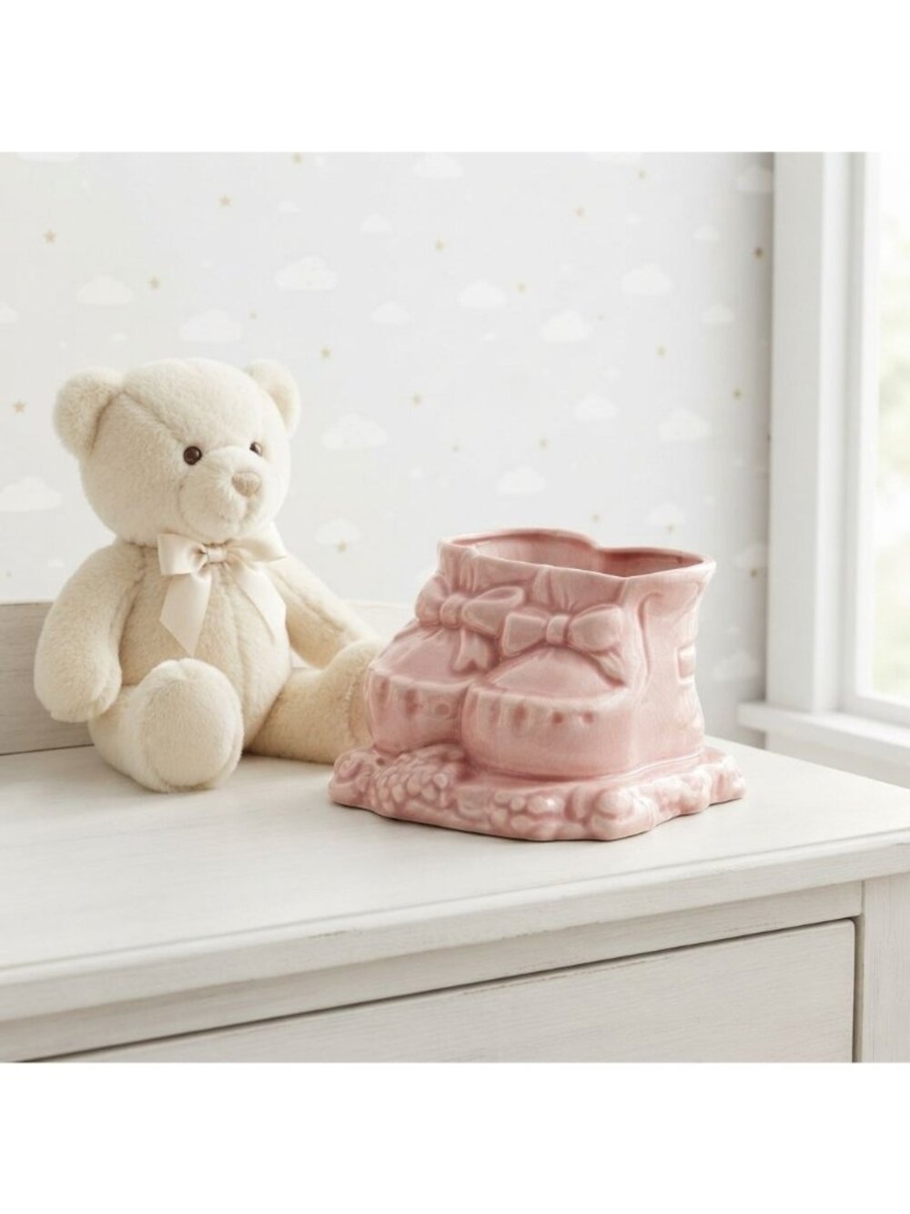 Vintage Baby's From California Pink Ceramic Booties Planter Nursery Decor